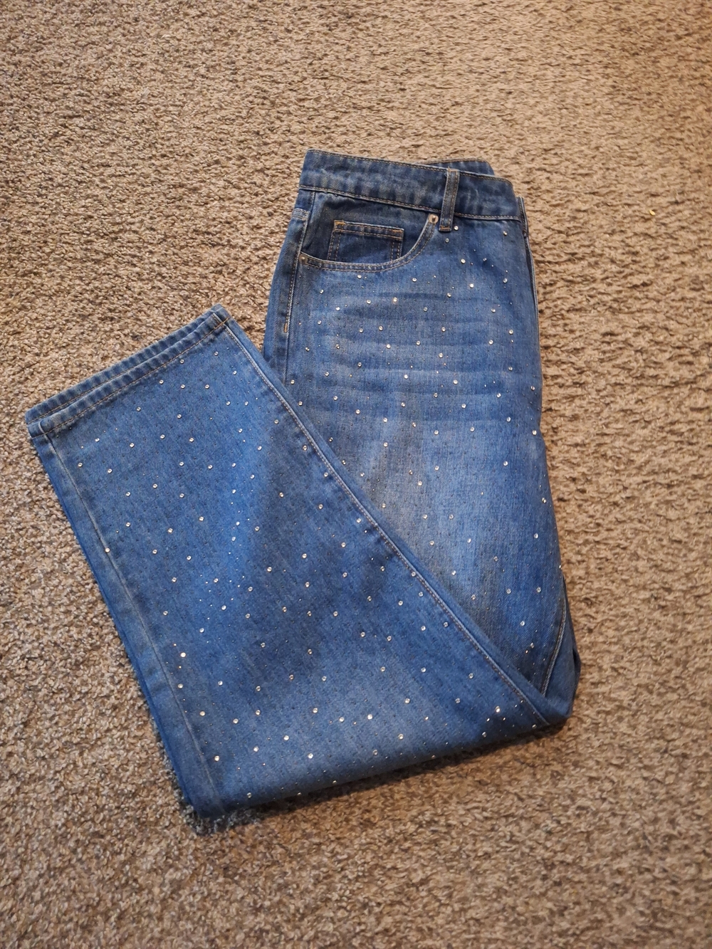 CeCe NEW Blue Straight-Leg Jeans with Rhinestone Accents